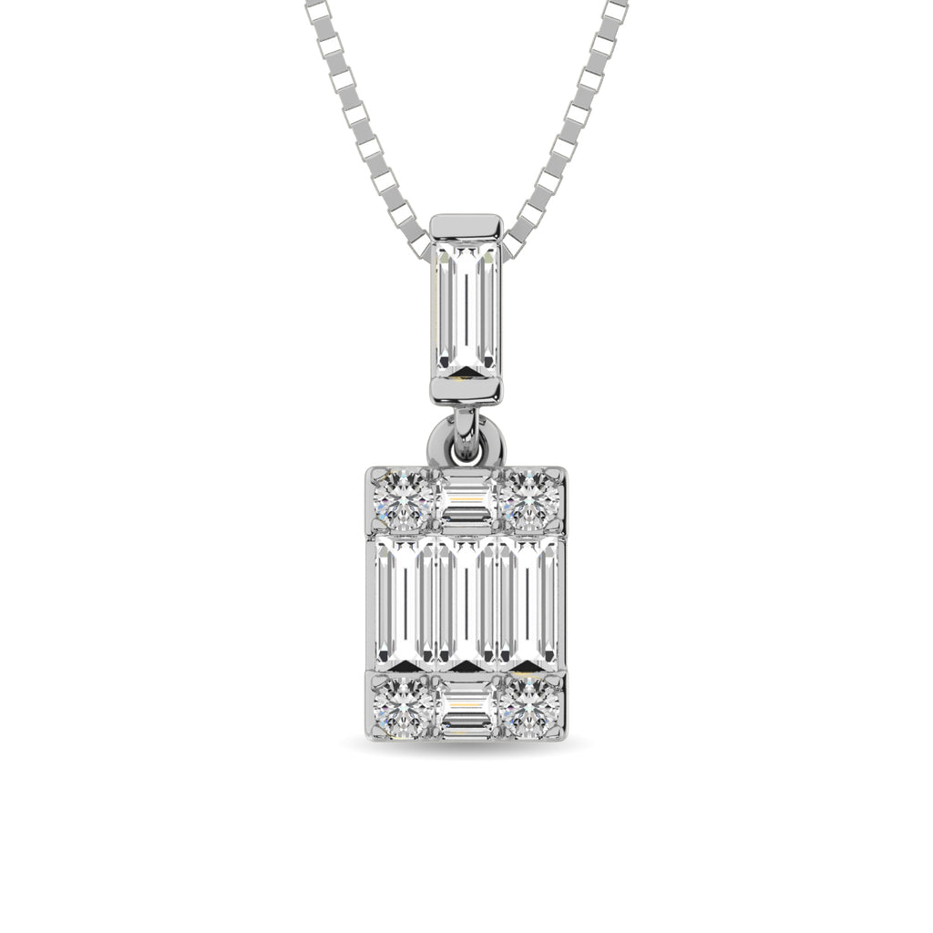 Diamond 1/6 Ct.Tw. Round and Baguette Fashion Pendant in 14K White Gold