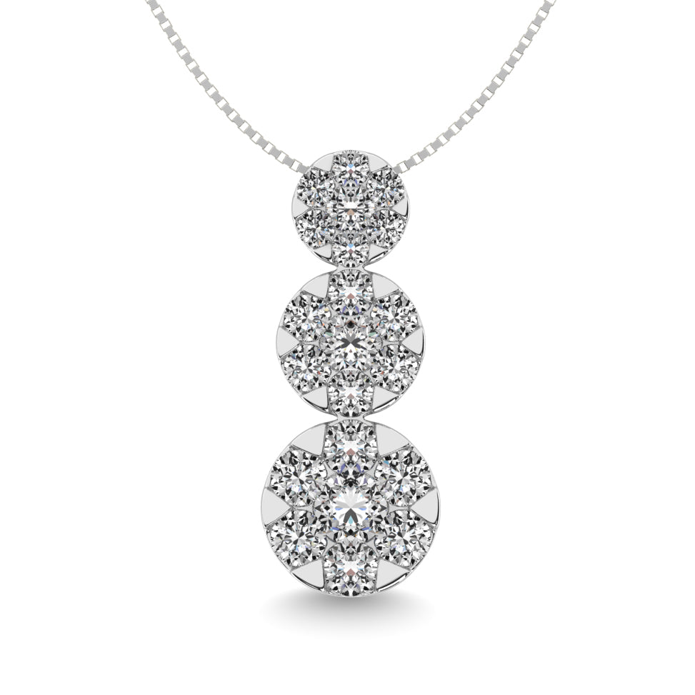 Diamond 1 1/2 Ct.tw Three Stone Flower Pendant in 14K White Gold