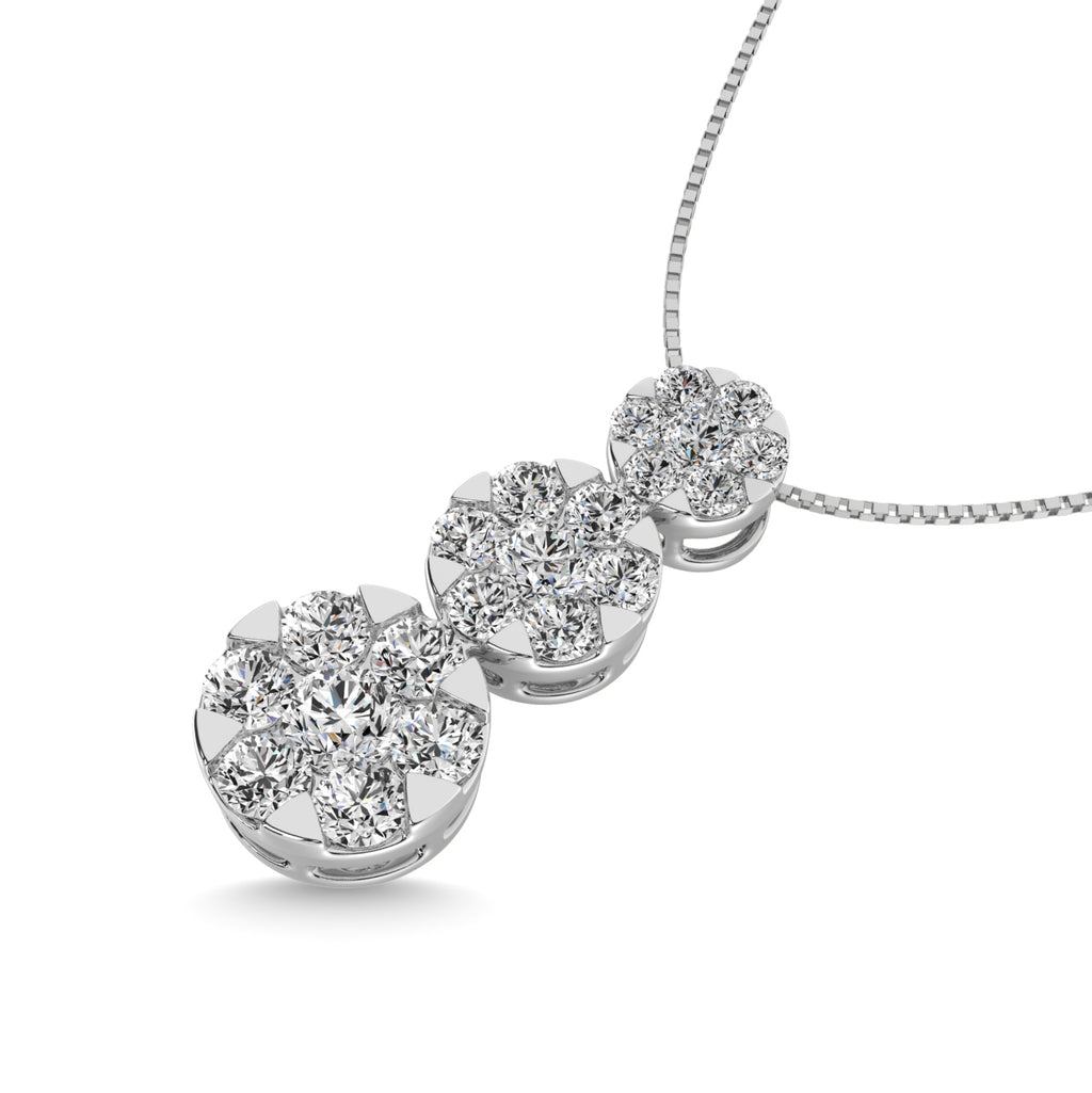 Diamond 2 Ct.tw Three Stone Flower Pendant in 14K White Gold