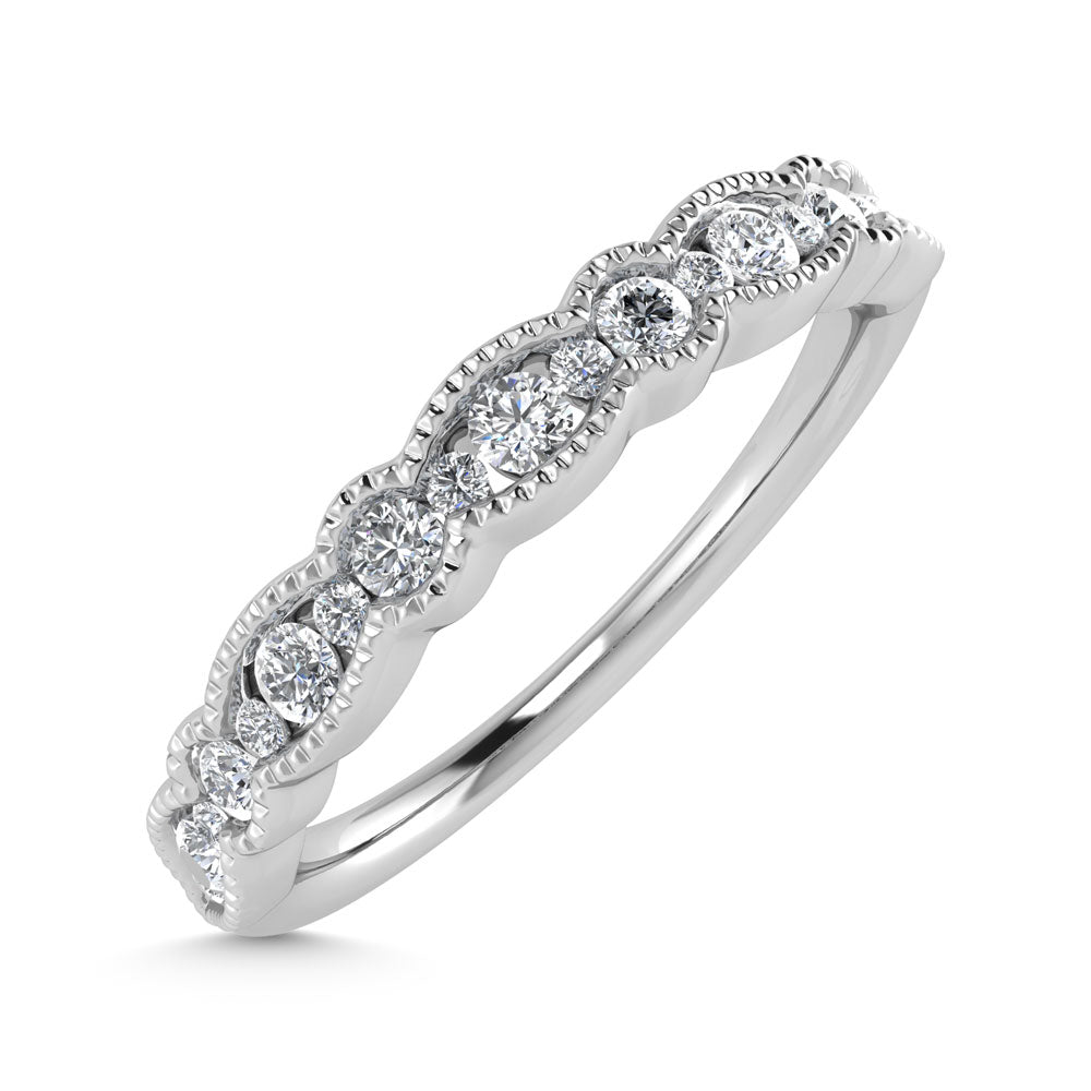 14K White Gold  1/4 Ct.Tw. Diamond and Emerald  Stackable Band