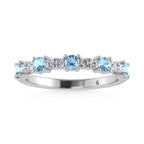 14K White Gold Diamond 3/8 Ct. Tw. Alternate Diamond and Aquamarine Stackable Band