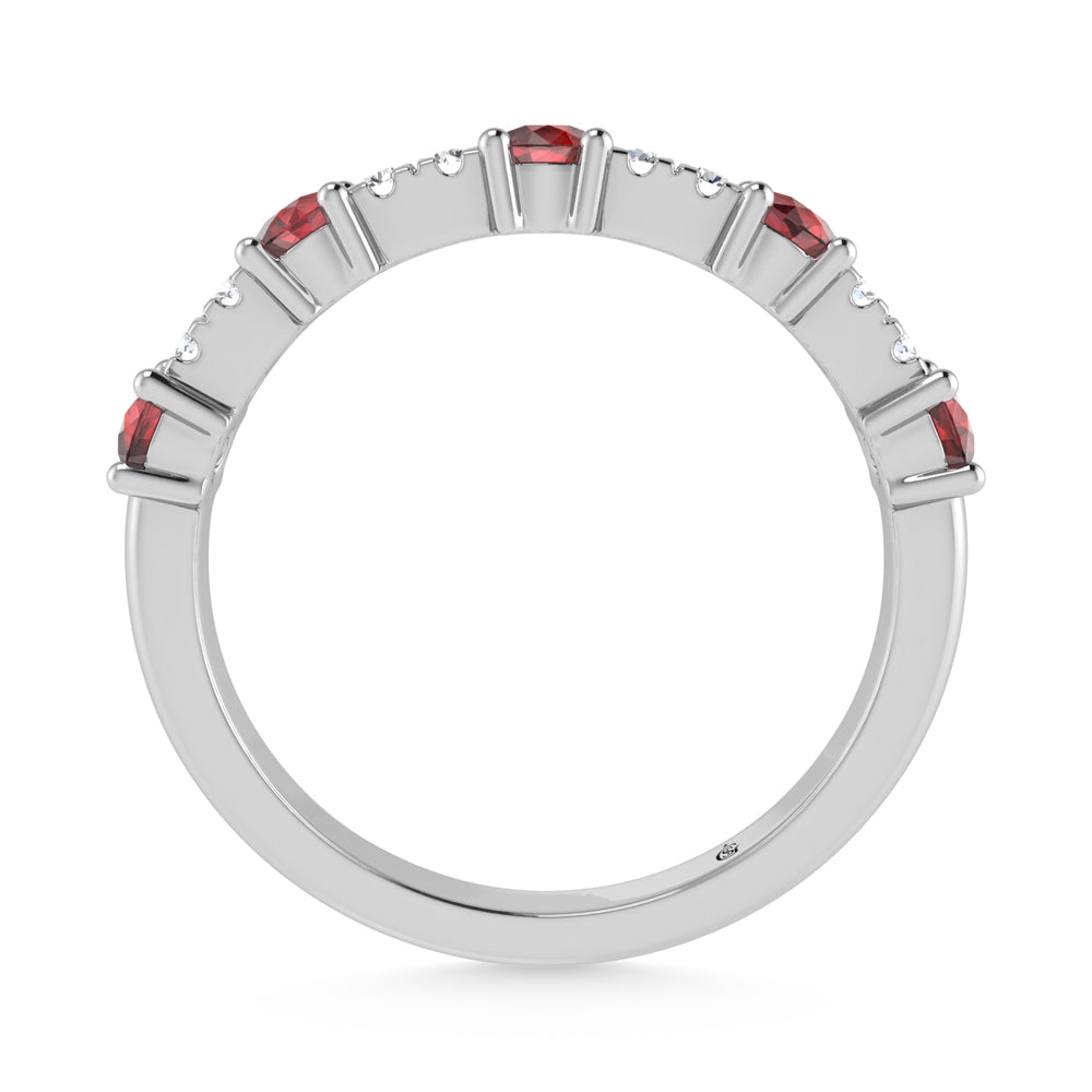 14K White Gold Diamond 1/2 Ct. Tw. Alternate Diamond and Garnet Stackable Band