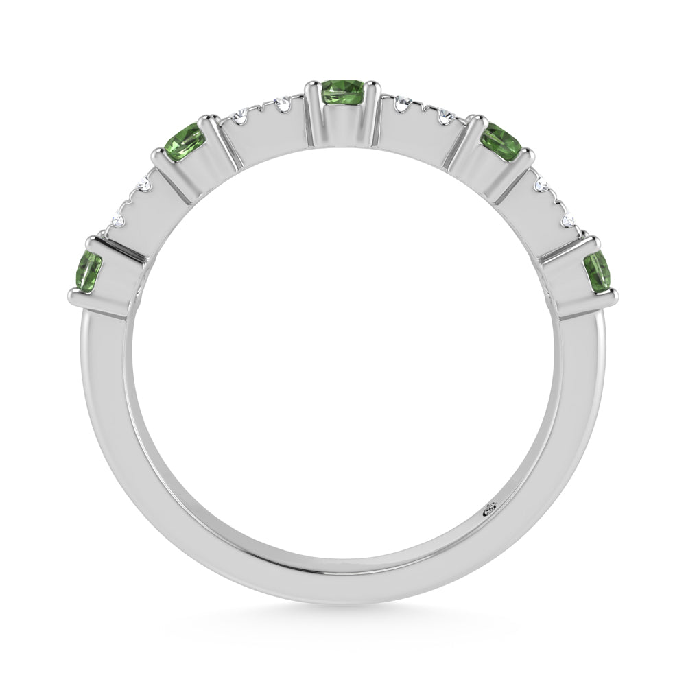 14K White Gold Diamond 3/8 Ct. Tw. Alternate Diamond and Peridot Stackable Band