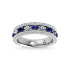 14K White Gold Diamond 7/8 Ct.Tw. And Blue Sapphire Fashion Band