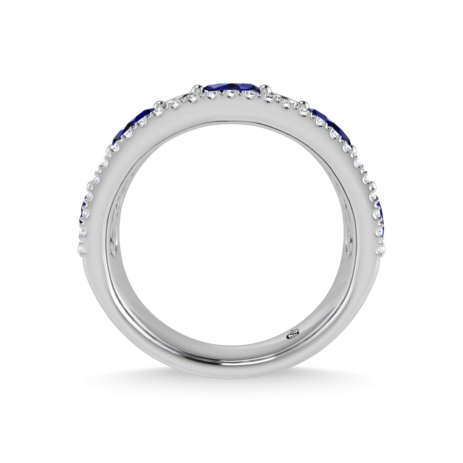 14K White Gold Diamond 7/8 Ct.Tw. And Blue Sapphire Fashion Band
