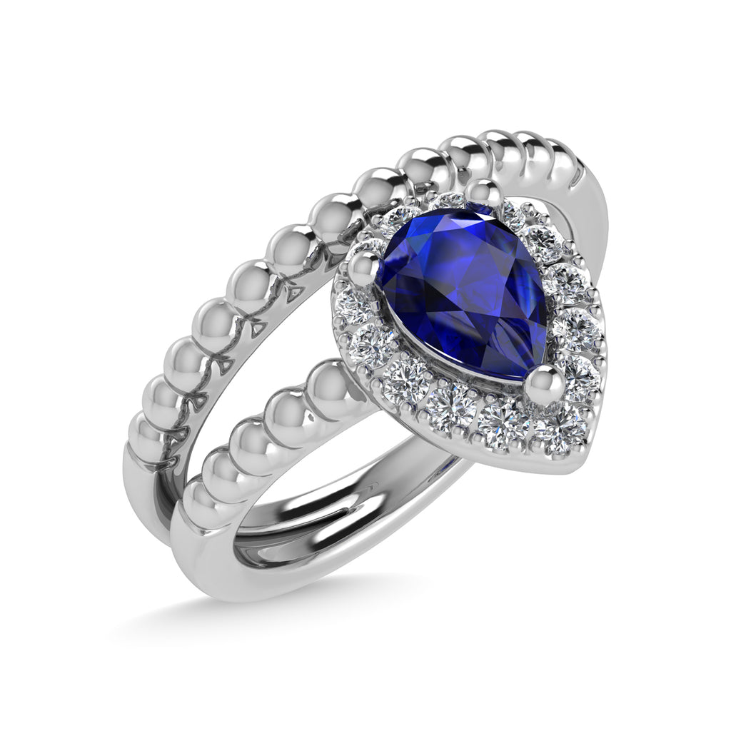 14K White Gold 5/8 Ct.Tw. Diamond and  Blue Sapphire Fashion Ring