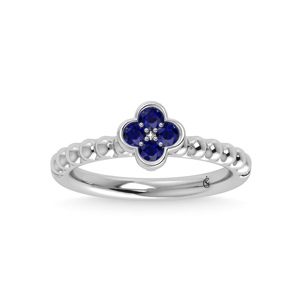 14K White Gold 1/3 Ct.Tw. Diamond and  Blue Sapphire Fashion Ring