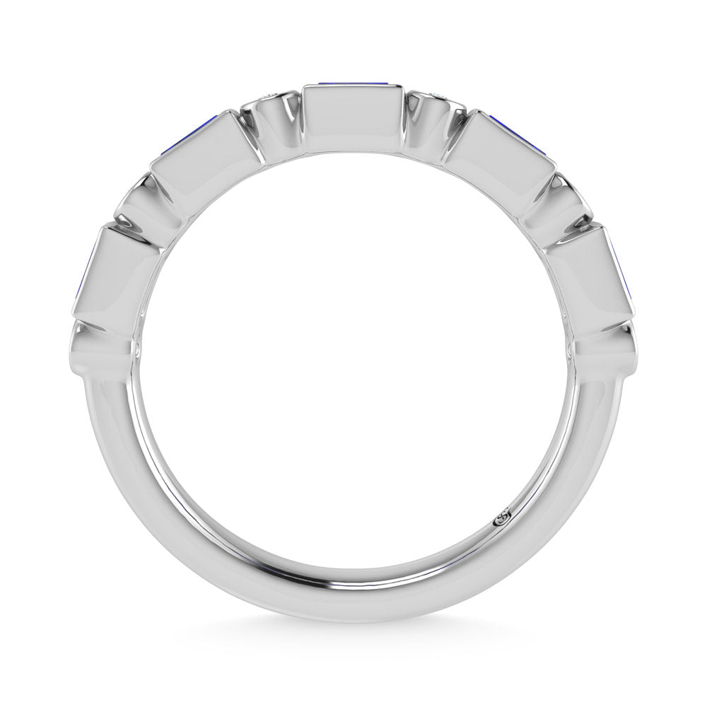 14K White Gold  3/8 Ct.Tw. Alternate Diamond and Blue Sapphire Stackable Band
