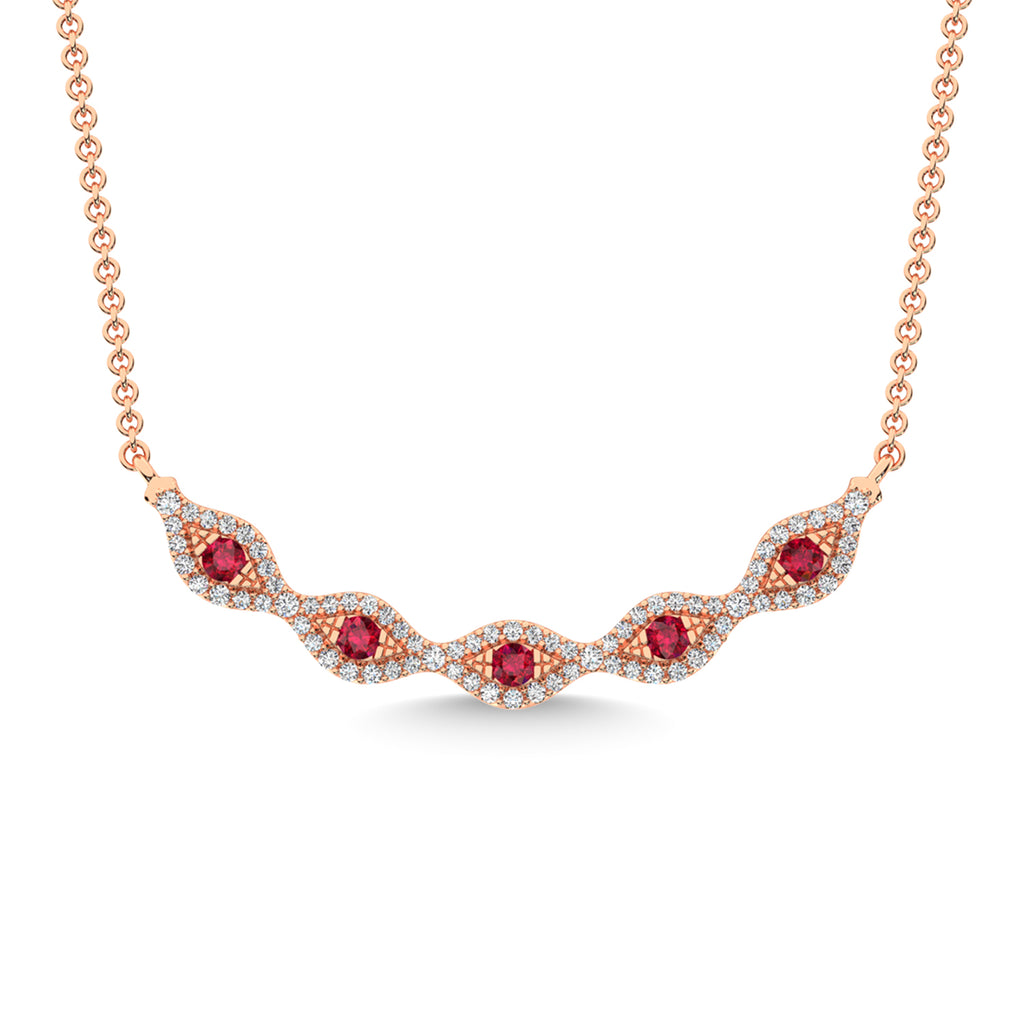 14K Rose Gold Diamond 3/8 Ct.Tw. And Ruby Necklace
