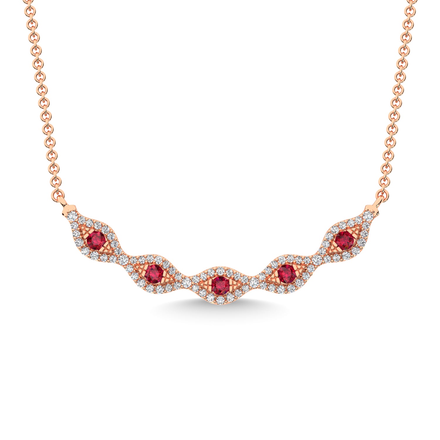 14K Rose Gold Diamond 3/8 Ct.Tw. And Ruby Necklace