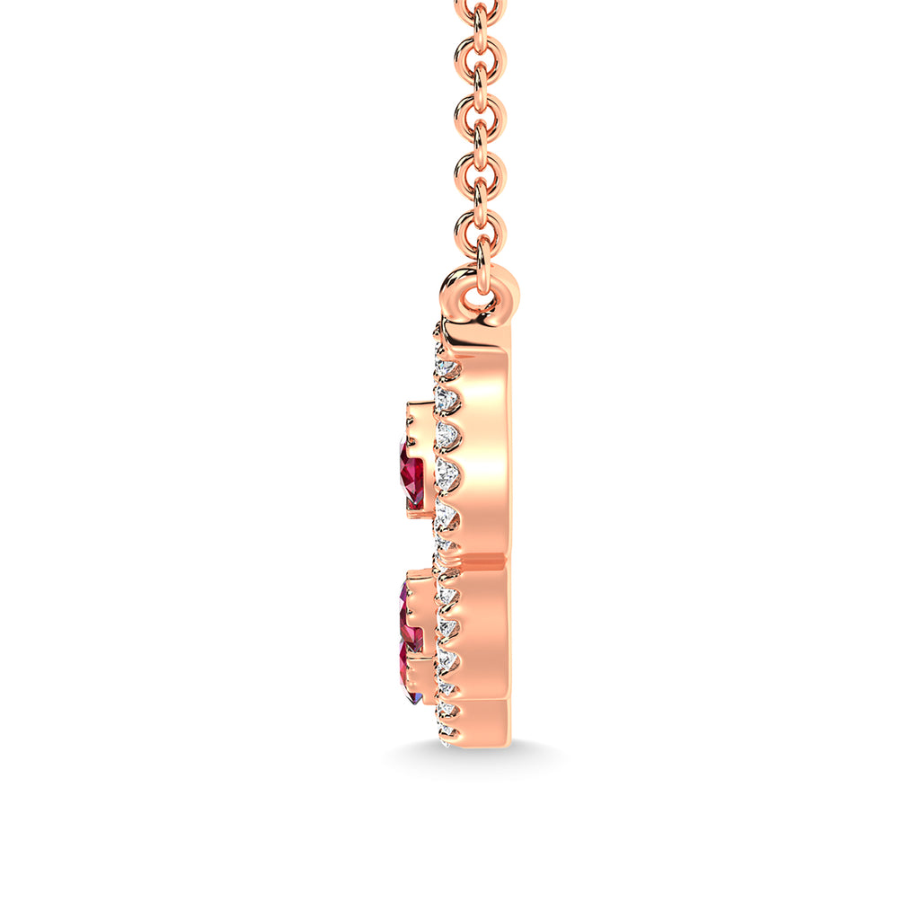 14K Rose Gold Diamond 3/8 Ct.Tw. And Ruby Necklace