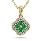 14K Yellow Gold  1/2 Ct.Tw. Diamond and Emerald Fashion Pendant