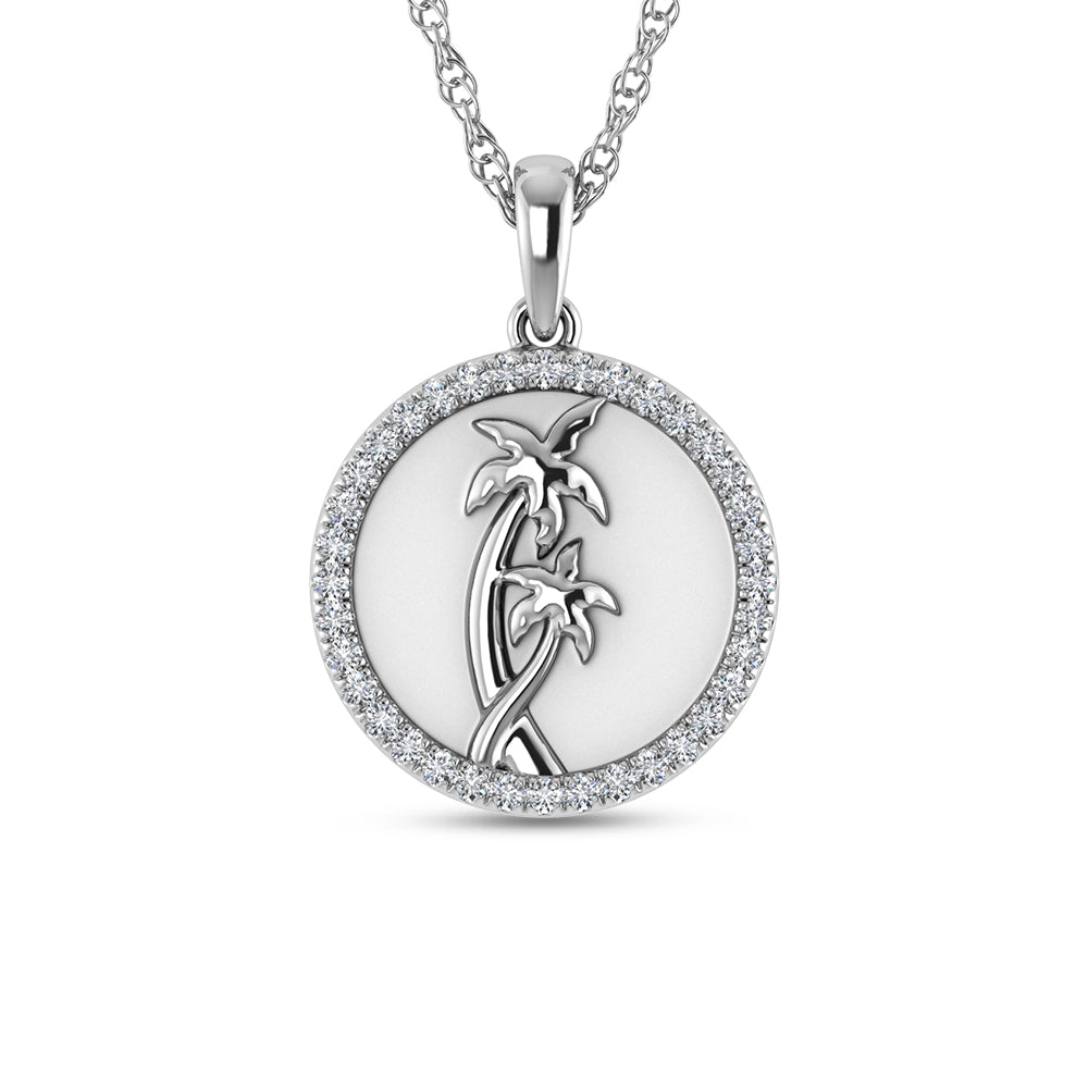 14K White Gold 1/6 Ct.Tw. Diamond Sea Of Life palm Tree Pendant