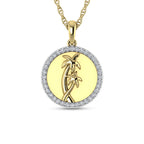 14K Yellow Gold 1/6 Ct.Tw. Diamond Sea Of Life palm Tree Pendant