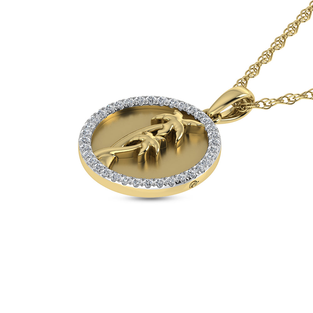 14K Yellow Gold 1/6 Ct.Tw. Diamond Sea Of Life palm Tree Pendant