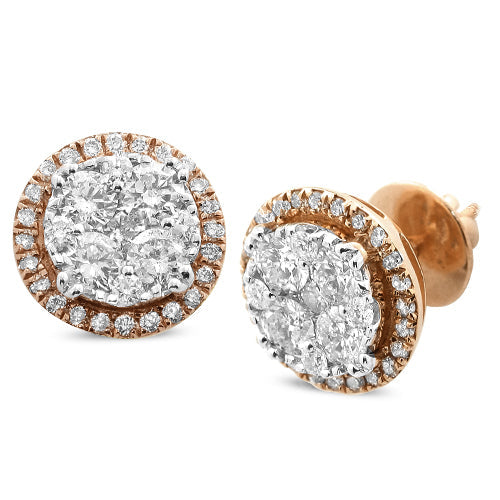 14KR 2.00CTW DIAMOND ROUND SHAPED CLUSTER EARRING