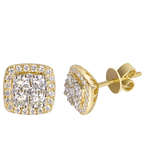 14KY 1.00CTW DIAMOND SQUARE SHAPED CLUSTER EARRING