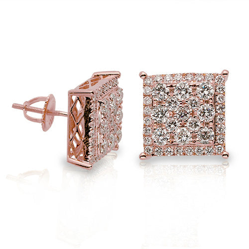 14KR 2.05CTW SQUARE CLUSTER DIAMOND SQ. PRONG EARR