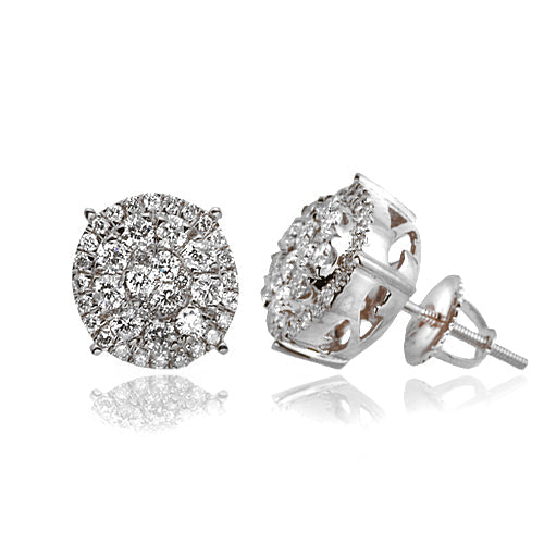 14KW 1.00CTW DIAMOND ROUND CLUSTER EARRINGS WITH