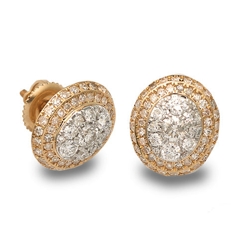 14KY 1.00CTW DIAMOND ROUND DOME CLUSTER EARRING ST