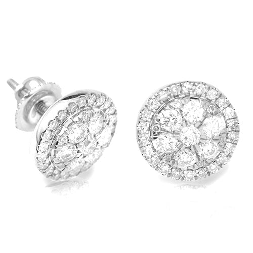 14KW 1.00CTW DIAMOND ROUND CLUSTER EARRING STUDS W