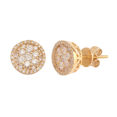 14KY 1.00CTW DIAMOND ROUND CLUSTER EARRINGS