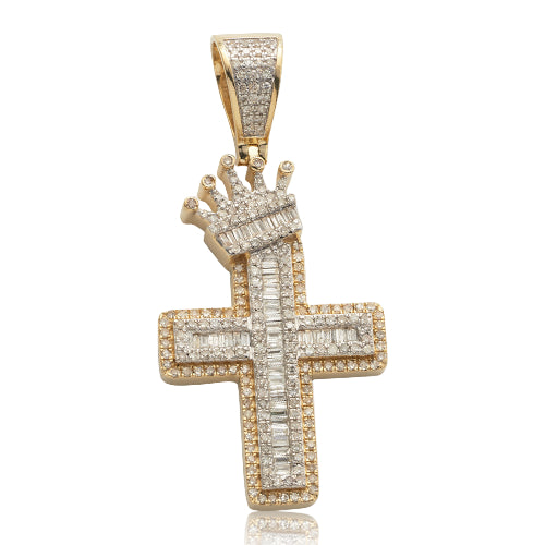 10KY 1.90CTW BAQUETTE  DIA CROSS W/ CROWN PENDANT