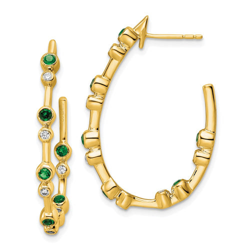 TO 14k 1/5ct Lab Grown DIA. VS+ F+ & Emerald Post Hoop Comp. Earrings
