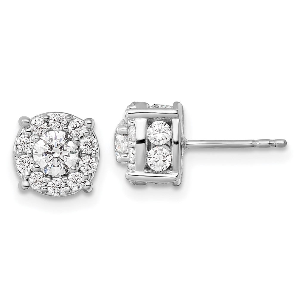 14kw 1 1/2ct Lab Grown Dia VS/SI+ G+ Comp Round Halo Post Earrings
