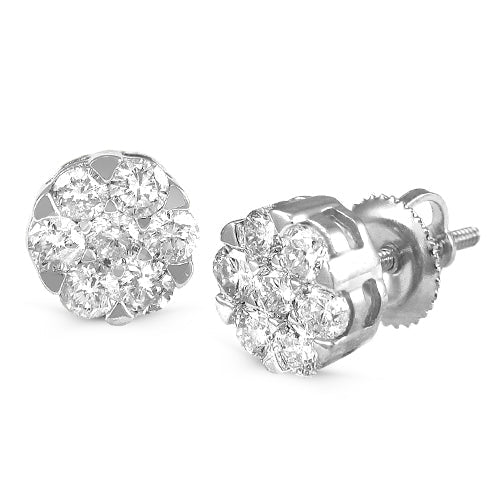 14KW 1.00CTW DIAMOND V-PRONG FLOWER EARRINGS