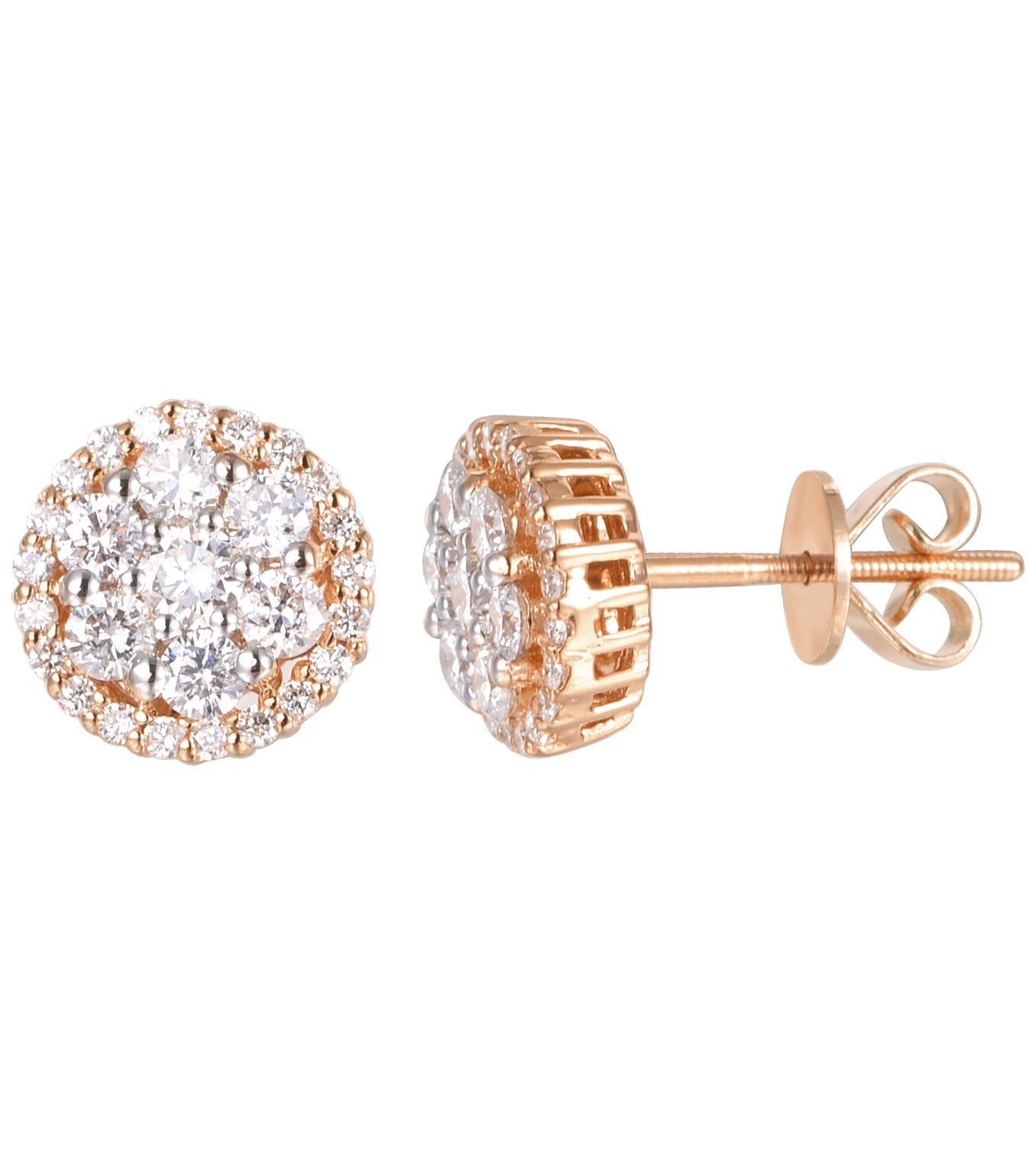 14KR 1.05CTW DIAMOND FLOWER EARRINGS WITH ROUND