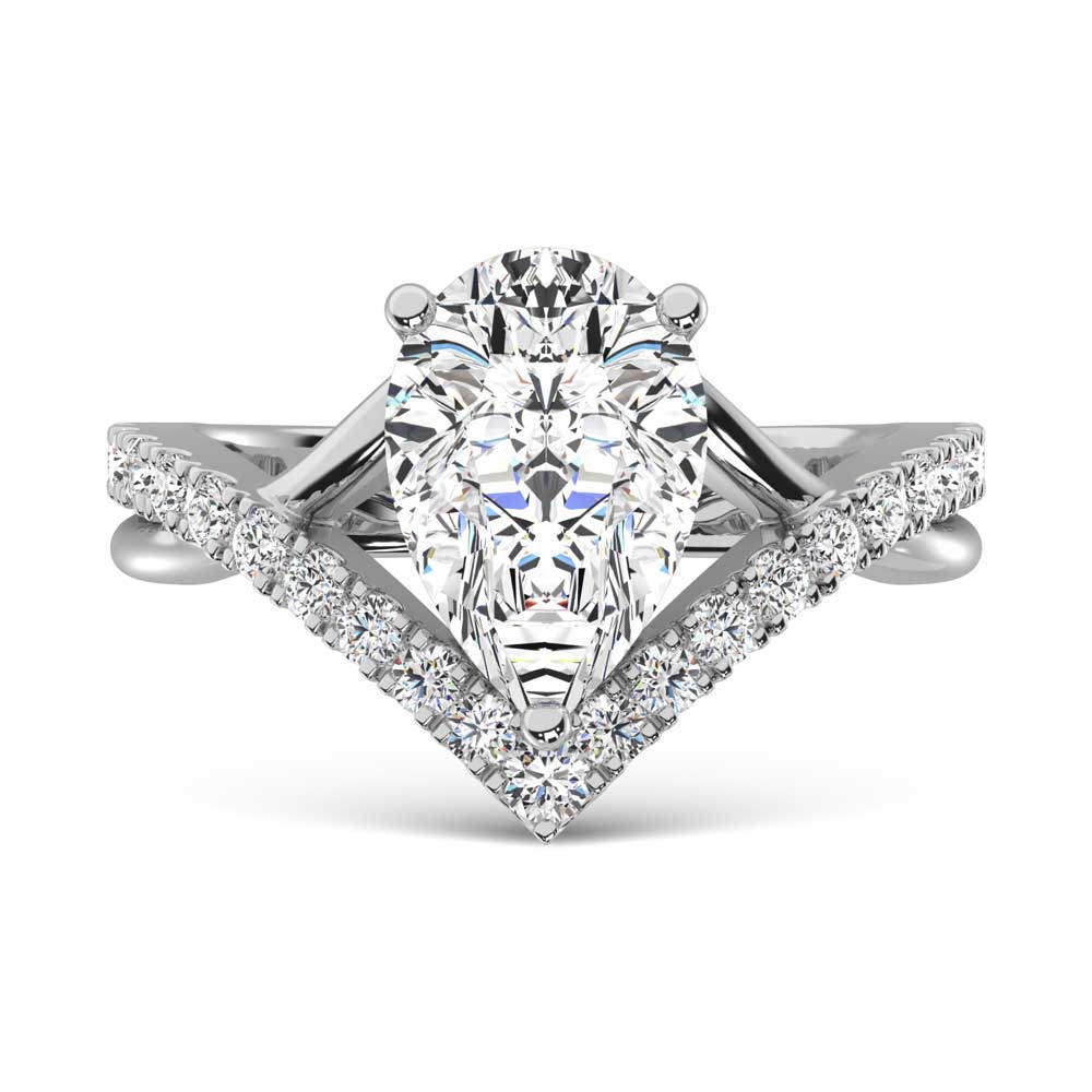 14K White Gold Lab Grown Diamond 3 1/3 Ct.Tw. Pear Shape Ring (IGI Certified Center 3ct)