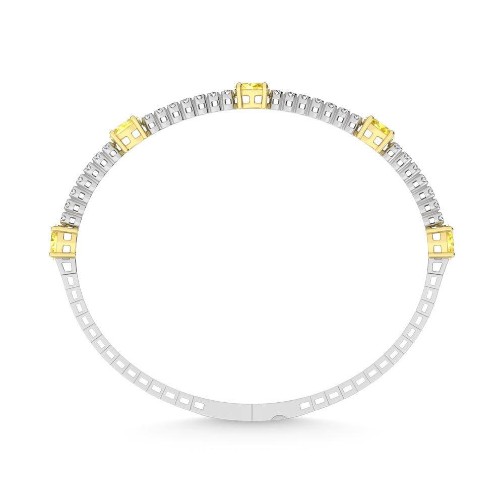 14K White Gold   3 5/8 Ct.Tw. white and Oval Shape Yellow Lab Grown Diamond Bangle