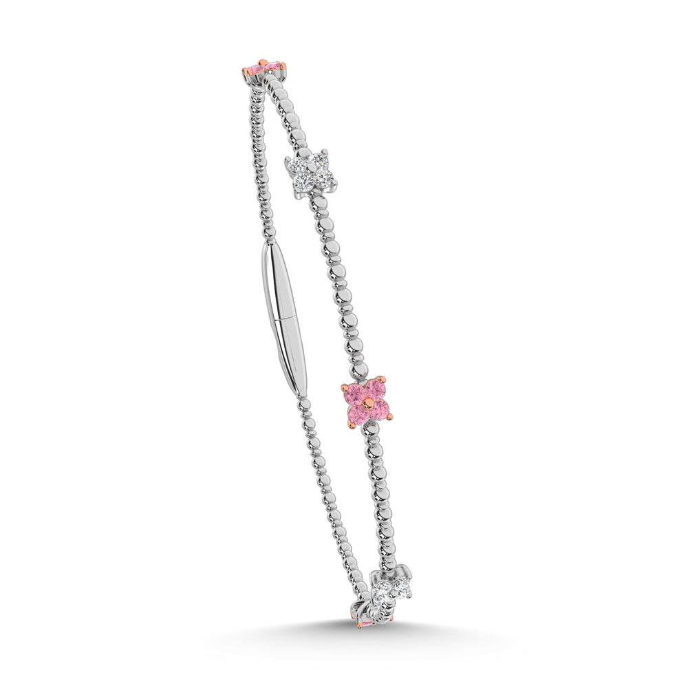14K White Gold 5/8 Ct.Tw. Pink and White Lab Grown Diamond 5 Station Flexi Bangle