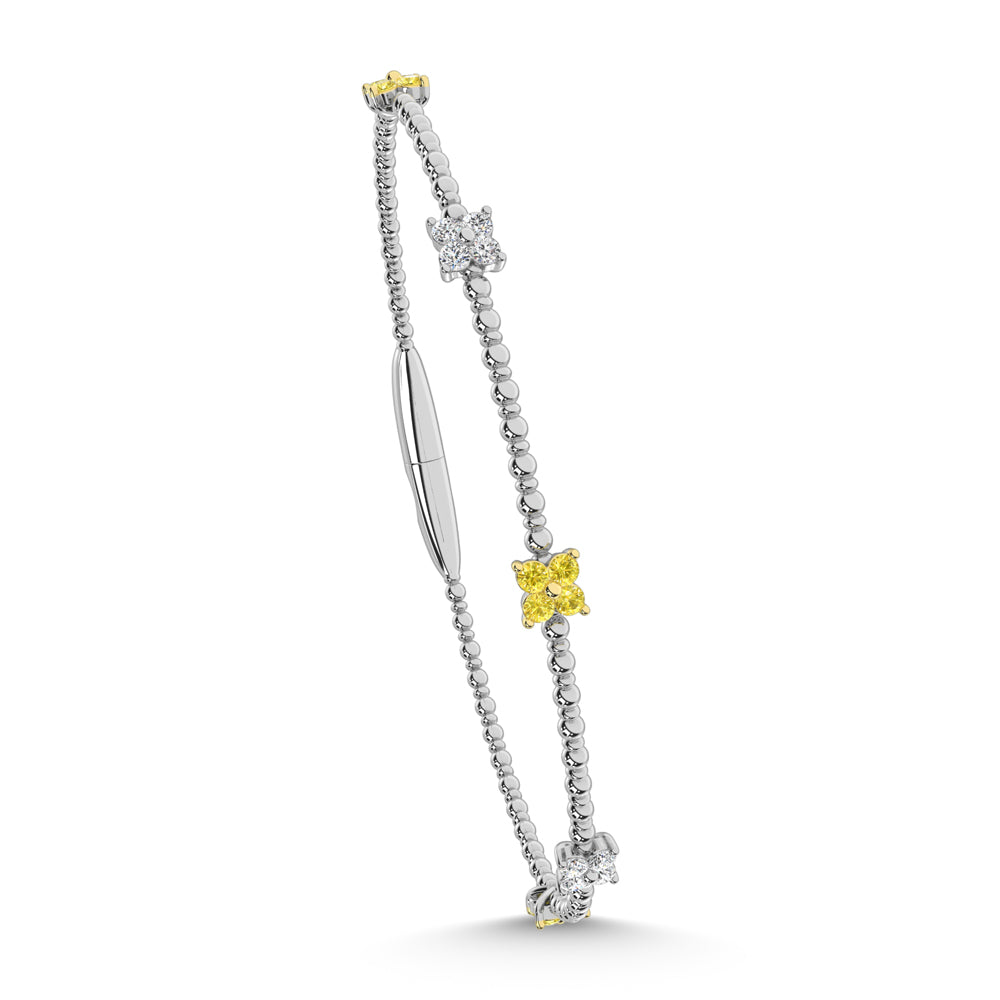 14K White Gold 5/8 Ct.Tw. 5 Station Yellow and White Lab Grown Diamond Flexi Bangle