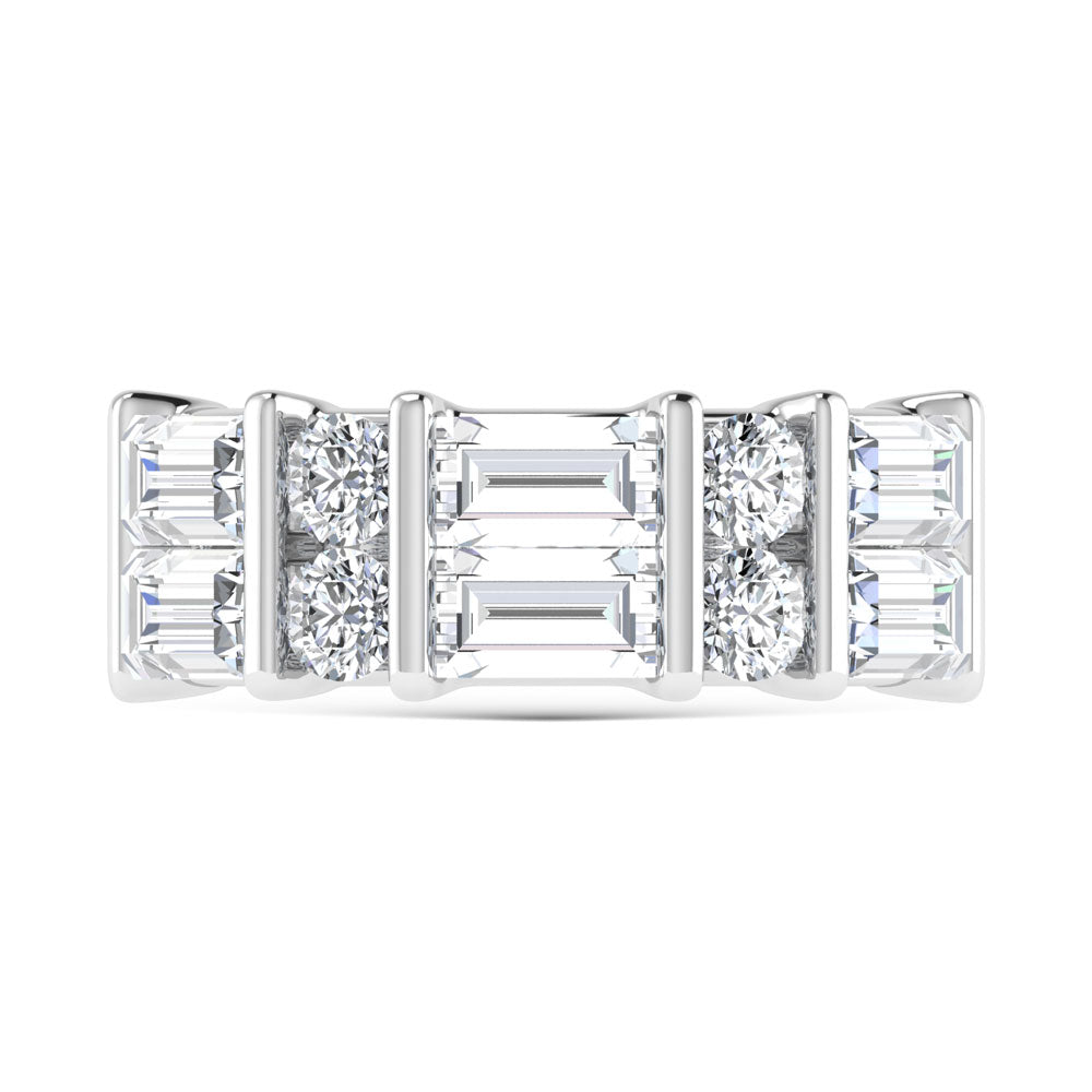 14K White Gold 2 Ct.Tw. Lab Grown Diamond Round and Baguette Cut Fashion Band