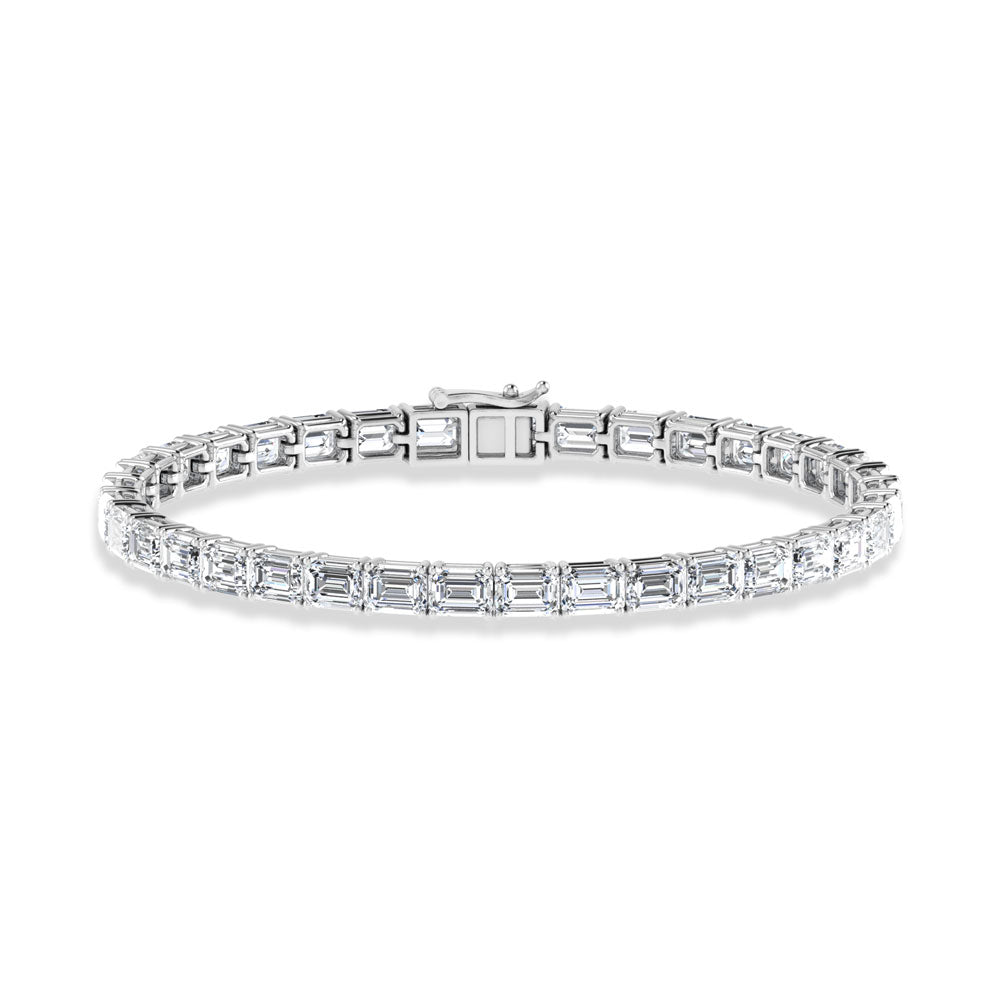 14K White Gold 15 Ct.Tw. Emerald Horizontal Shape Lab Grown Diamond Tennis Bracelet