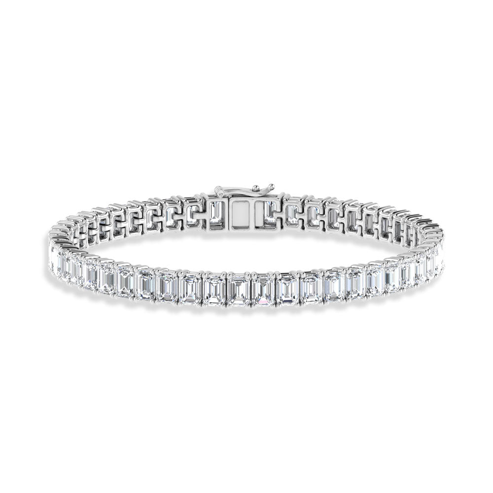 14K White Gold 14 Ct.Tw. Lab Grown Diamond Vertical Emerald Shape Tennis Bracelet