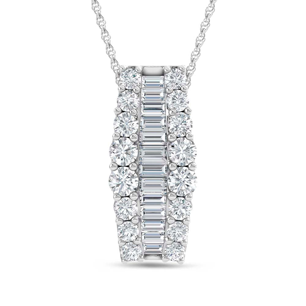 14K White Gold 4 Ct.Tw. Round and Baguette Lab Grown Diamond  Fashion Pendant