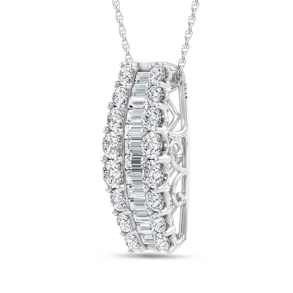 14K White Gold 4 Ct.Tw. Round and Baguette Lab Grown Diamond  Fashion Pendant