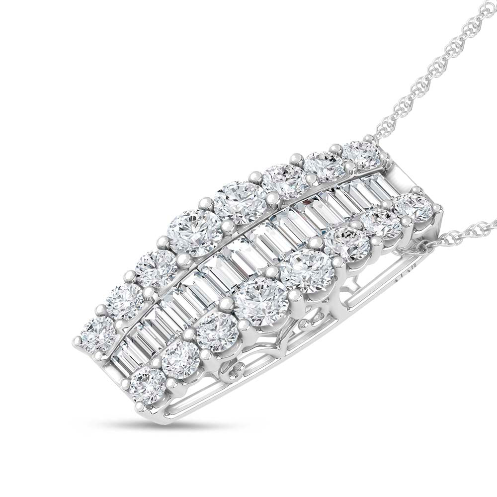 14K White Gold 4 Ct.Tw. Round and Baguette Lab Grown Diamond  Fashion Pendant