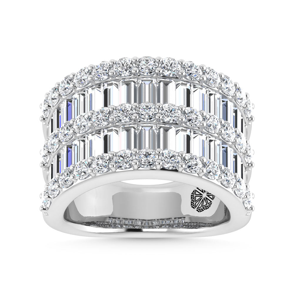 14K White Gold 3 Ct.Tw. Lab Grown Diamond Round and Baguette Cut Fashion Ring