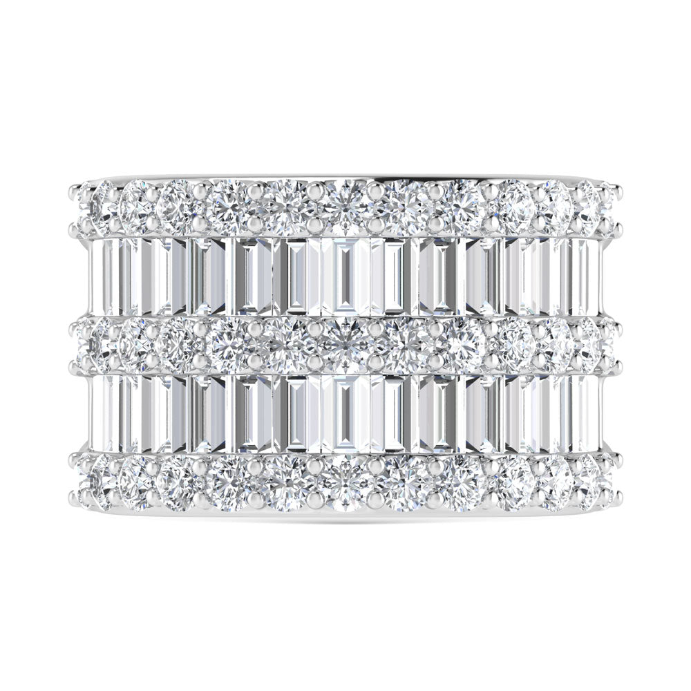 14K White Gold 3 Ct.Tw. Lab Grown Diamond Round and Baguette Cut Fashion Ring