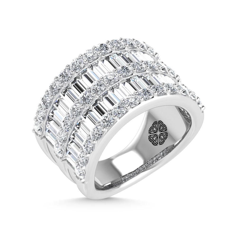 14K White Gold 3 Ct.Tw. Lab Grown Diamond Round and Baguette Cut Fashion Ring