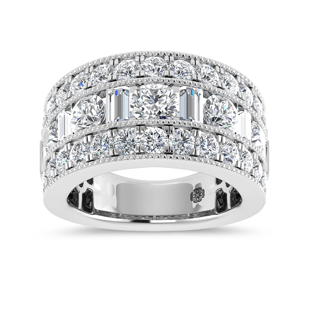 14K White Gold 3 1/8 Ct.Tw. Lab Grown Diamond Round and Baguette Fashion Band