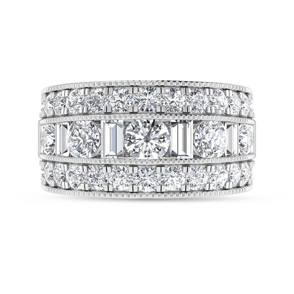 14K White Gold 3 1/8 Ct.Tw. Lab Grown Diamond Round and Baguette Fashion Band