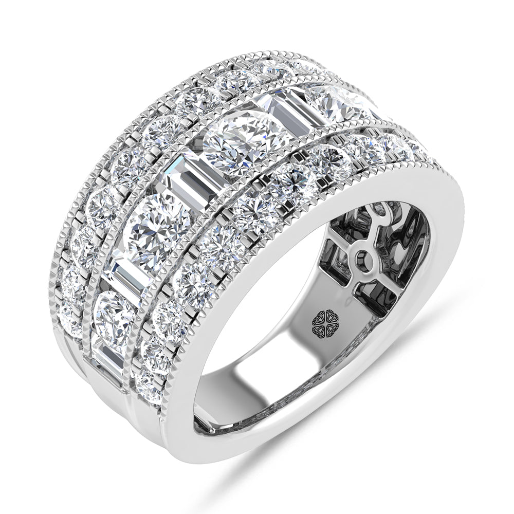 14K White Gold 3 1/8 Ct.Tw. Lab Grown Diamond Round and Baguette Fashion Band
