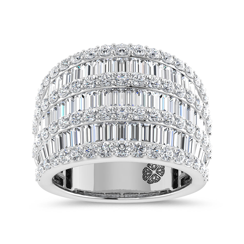14K White Gold 3 Ct.Tw. Lab Grown Diamond Round and Baguette 3 Row Fashion Band