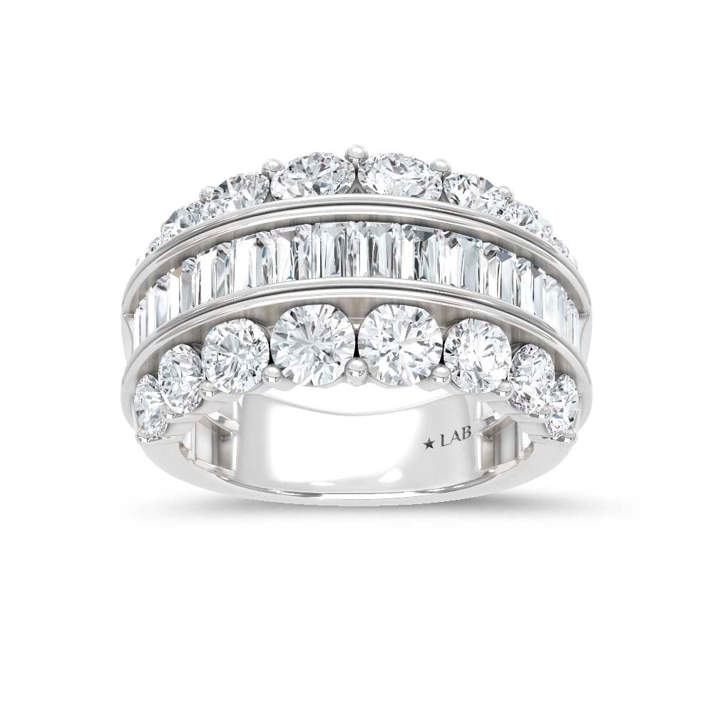 14K White Gold Lab Grown Diamond 3 3/4 Ct.Tw. Round amd Baguette Fashion Ring