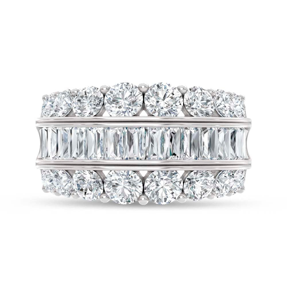 14K White Gold Lab Grown Diamond 3 3/4 Ct.Tw. Round amd Baguette Fashion Ring